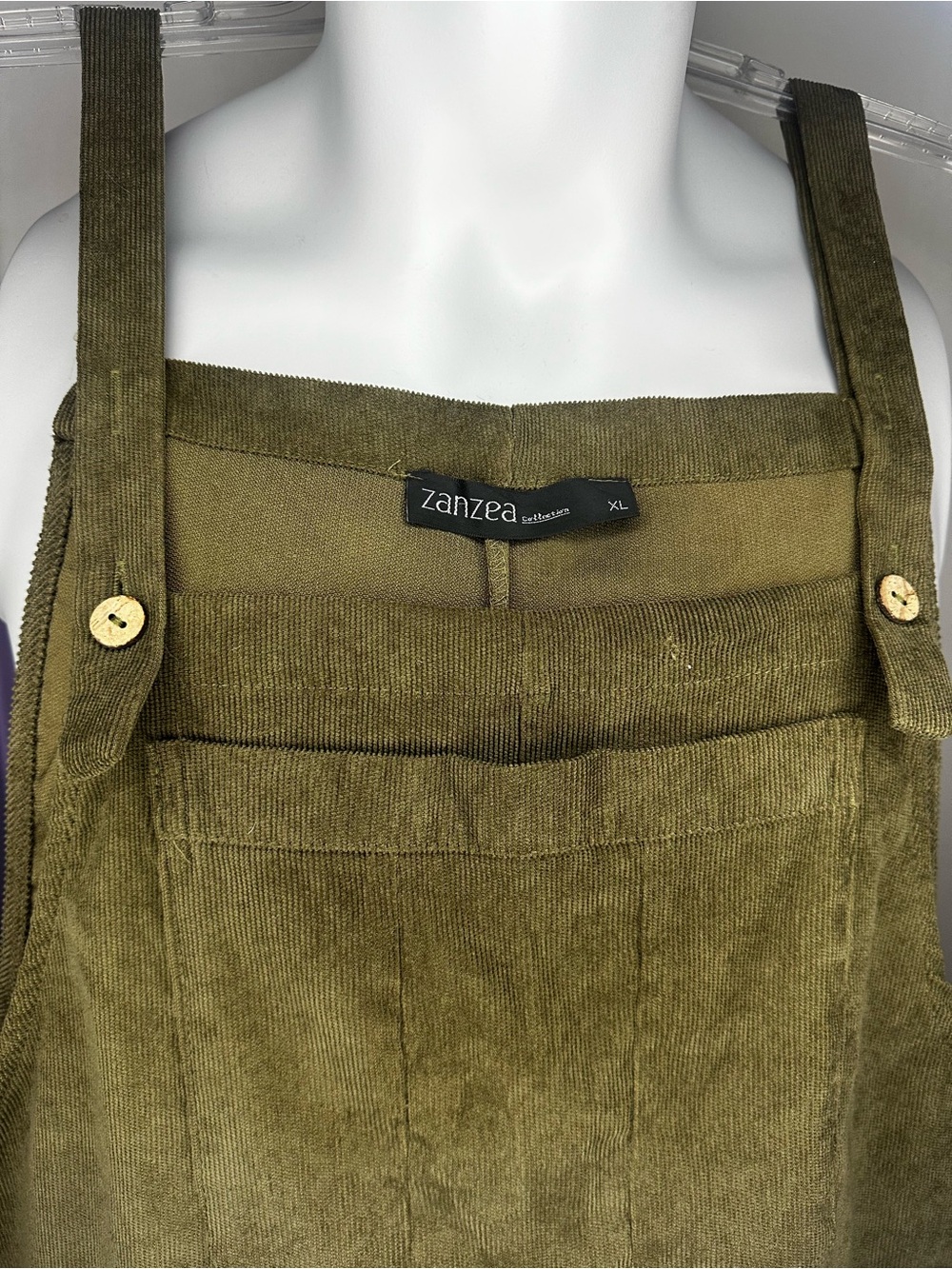 Zanzea Olive Green Corduroy Romper with Front Pocket